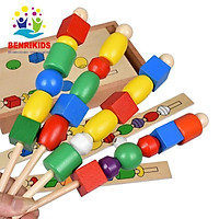 Đồ Chơi Gỗ, Hộp Xâu Chuỗi Hạt Giúp Bé Rèn Luyện Trí Nhớ,Màu Sắc Và Tư Duy Logic