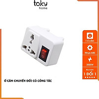 Phích Ổ Cắm Điện Chuyển Đổi 3 Chấu Sang 2 Chấu, Có Công Tắc Tắt Bật Tiện Lợi, 2000W, ABS Chống Cháy. TakyHome 8609