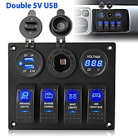 Co Multifunction Four-position Combination Led Rocker Switch Panel With 12v Cigarette Lighter + Voltmeter + Usb Car Charger