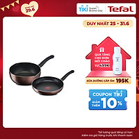 Combo 2 Chảo chiên chống dính đáy từ Tefal-Chảo chiên 28cm Day By Day G1430605 & Chảo sâu lòng 24cm G1436405 - Dùng mọi loại bếp - Chấm đỏ báo nhiệt thông minh - Hàng chính hãng