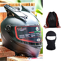Nón Fullface đen nhám siếu chất kèm sừng gắn nón + Tặng túi rút và khăn Ninja _ Mũ Bảo Hiểm Fullface AGU 138