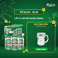 Lốc 6 lon bia Huda 330ml