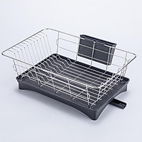 Stainless Steel Dish Drying Rack, Compact Dish Rack and Drainboard Set, Dish Drainer with Adjustable Drainage Channel, Removable Cutlery Holder