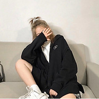 Áo Khoác Nỉ Bông Thêu MOOS Form Rộng Xẻ Tà Ulzzang có mũ năng động