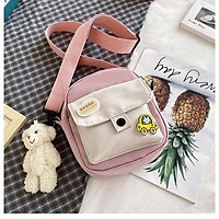 Túi vải đeo chéo nữ nhiều ngăn cá tính giá rẻ BAG U TO78 (kèm sticker ko kèm gấu)