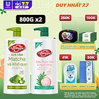 Combo 2 Sữa tắm Lifebuoy Detox và Bảo vệ khỏi vi khuẩn : Matcha & Khổ qua, Dầu Tràm trà & Muối hồng Chai 800G