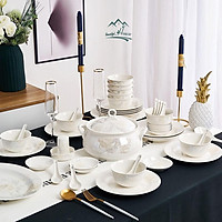 Set Bát Đĩa Cao Cấp Hoa Trắng - Bộ Bát Đĩa Sứ Xương Đẹp Hoạ Tiết M05