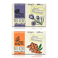 Bộ đôi xà phòng 100% thiên nhiên ngừa thâm mụn lưng & body Neo Acnes Cam & Tím (75g)