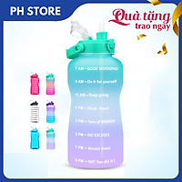 Bình Nhắc Uống Nước, Dung Tích 2000ml, Thiết Kế Bắt Mắt, Có Chia Vạch Thời Gian Nhắc Uống Nước, Có Ống Hút Tiện Dụng