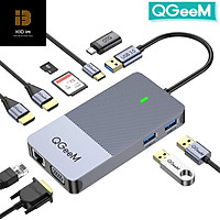 Hub mở rộng USB 3.0 QGeeM đa năng 9 trong 1 cho Macbook Pro, xuất hình ảnh ra ba mà-n hình từ USB Type C sang HDMI*2, VGA*1-Hàng chính hãng