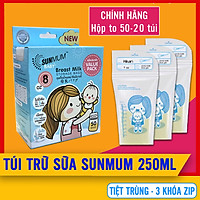 Túi Trữ Sữa Sunmum 250ml - Hộp 50 Túi - Hộp 20 Túi, BPA Free- Hàng Thái Lan, Tiệt Trùng, 3 Khóa Zip Chắc Chắn, 2 Lớp Dày, Túi Đựng Sữa Mẹ, Tui Tru Sua 250ml