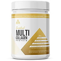 Fortified Multi Collagen Protein Powder: Types I, II, III, V & X with Added Biotin, Hyaluronic Acid, Glucosamine, MSM for Joints Hair Skin Nails Gut - Keto Approved (Unflavored Powder - 50 Servings)