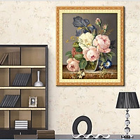 tranh đính đá Bình hoa Mẫu đơn 49x60cm - chua đính