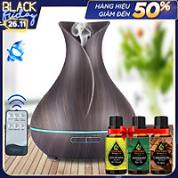 Máy Xông Tinh Dầu Tặng 3 Tinh Dầu Sả Chanh + Bạc Hà + Quế. Máy Khuếch Tán Tinh Dầu Có Remote Điều Khiển Từ Xa Chuyên Dụng Xông Tinh Dầu Cho Phòng Lớn