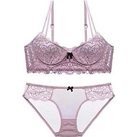 Bộ đồ lót cúp ngang bảng ren thêu khoen tròn - Tím - 36A