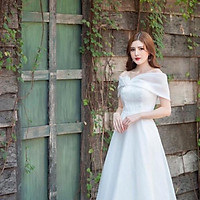QUẢNG CHÂU Đầm maxi cưới xoè bẹt vai hoa THE BLUE DRESS - size M/L (kèm ảnh/video thật ) MS30Y bigsize c