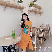 váy suông nữ,váy suông dáng dài in hình cá sấu chất cotton ngộ nghĩnh