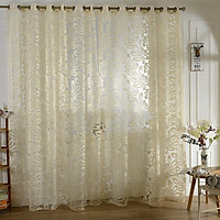 Window Curtain 3D Flowers Yarn Pattern Translucent Tulle Drapes for Bedroom Living Room