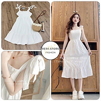 Váy Hai Dây Ulzzang Đuôi Cá - Rere.Store - Đầm suông 2 dây Ulzzang nữ chất đũi mềm màu trắng SIÊU HOT