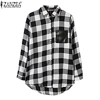 ZANZEA Fashion Autumn Womens Blouses Long Sleeve Plaid Pockets Shirts Casual Turn Down Collar Blusas Plus Size S-5XL (Black)