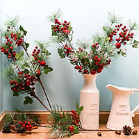 Artificial Red Berry Pine Twigs Decoration for Christmas Crafts Party Home Decor