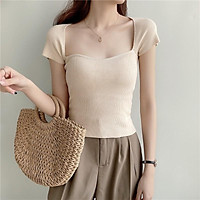 Áo Crop Top Màu Trơn Tay Ngắn Gợi Cảm Quyến Rũ Thời Trang Cho Nữ