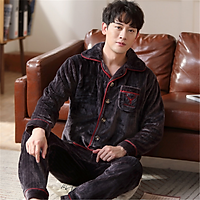 Mùa Đông Làm Dày Mềm Mại Ấm Áp Dép Nỉ Bộ Đồ Ngủ Nam Tay Dài Đồ Ngủ Pijama Cặp Đôi Homme Váy Ngủ Cardigan Pyjamas Đồ Ngủ Nam