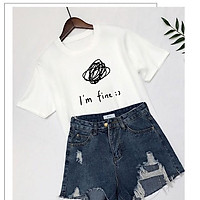 ATN-4019 Áo Thun Tay Ngắn In Nhiệt Chữ I'm fine 2019