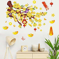 Decal dán tường ngày tết Hoa Mai, Hoa Đào Sticker Decal Trang Trí Tết