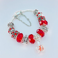 Vòng tay lắc tay nữ charm đỏ sang chảnh hợp kim mạ bạc cao cấp đủ size 16 - 20 cm