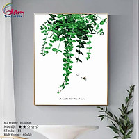 Tranh sơn dầu số hoá tô màu theo số - Tranh lá cây lá xanh đơn giản hiện đại phong cách Bắc Âu HL0906
