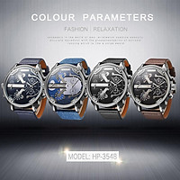 Men Business Two Time Zone Quartz Watch Stylish Luxury Leather Watchband Wristwatch
