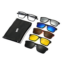 Mắt Kính Unisex Retro Kính Mát Với 5 Tròng Kính Có Thể Thay Thế Cho Nam Nữ Không Thể Phá Vỡ TR90 Khung Kẹp Chống Tia UV mặt Trời