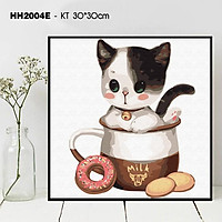 BST Tranh số hoá tự tô màu theo số - Tranh động vật thú cưng mèo con cute dễ thương ngộ nghĩnh HH2004