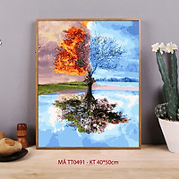 Tranh tự tô màu sơn dầu số hóa - Mã TT0491 Xuân hạ thu đông Tranh bốn mùa