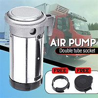 (Double Tube Socket) 178DB Electric Dual Trumpet Loud Air Compressor Tank Air Pump With Cover For Air Horn Vehicle Car