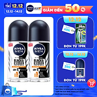 Combo 2 Lăn Ngăn Mùi NIVEA MEN Black & White Ngăn Vệt Ố Vàng Vượt Trội 5in1 (50ml) - 85392