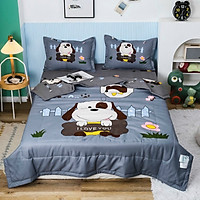Bộ Drap - Chăn Hè Cotton Magic Chó Xám