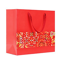 Túi Đựng Quà Tết Đỏ Hoa Văn Hoa Bốn Cánh 30x12x27cm