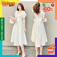 Đầm trắng dự tiệc tiểu thư sang chảnh. Đầm dáng dài nơ lưng cách điệu. Full size S-M-L