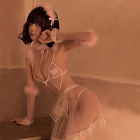 Váy ngủ set cosplay cô hầu gái trái tim hồng xuyên thấu sexy BT0195 - Đầm ngủ cosplay 5 món quyến rũ - Đồ ngủ cosplay nữ