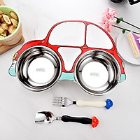 Set khay ăn dặm 3 món hình ô tô cho bé Inox và Nhựa cao cấp Royalcare