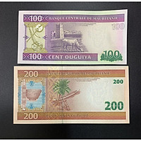 Sét 2 tờ tiền thế giới 100 200 Ouguiya của Mauritania ở châu Phi - Mới 100% UNC , sưu tầm