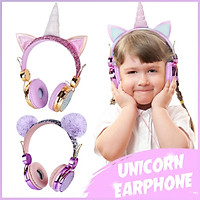 4Colors 3Type Cute Cartoon Headset Wired Earphones with Microphone Music Stereo Computer Earphone Mobile Phone for Kids Christmas Birthday Gift