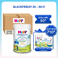 Thùng 6 lon sữa bột dinh dưỡng công thức HiPP 3 Organic Combiotic chất lượng hữu cơ tăng cường sức khoẻ hệ miễn dịch, bổ sung Canxi và vitamin D dành cho trẻ trên 12 tháng tuổi (6 lon x 800g)