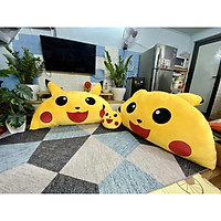 Gối tựa đầu giường Pikachu vàng, cỡ XL, vỏ nhung ruột bông
