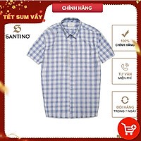 Áo sơ mi nam tay ngắn hoạ tiết Santino chất liệu sợi tre chống tia UV dáng slim tà ngang sang trọng ASN525S598