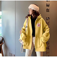 Áo Khoác Hoodie nữ, áo khoác nữ form rộng, áo khoác nữ có dây kéo - Áo Khoác Nỉ Thu Đông In Logo Thỏ Ngực LV16