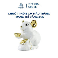 Tượng chuột sứ Minh Long 8 cm - màu trắng - trang trí vàng 24K (tượng chuột Phú)