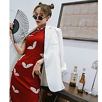 Váy đầm nữ body sườn xám cách tân dễ thương in hoạ tiết thích hợp mặc ngày tết